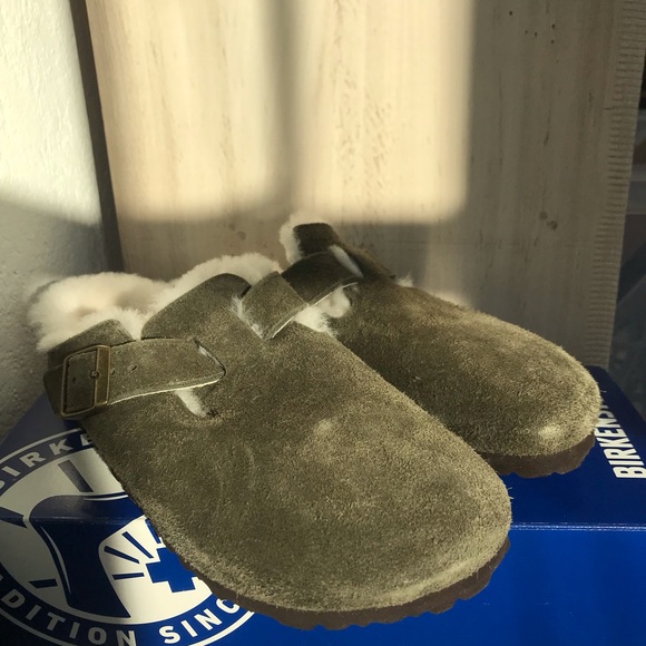 birkenstock boston shearling forest
